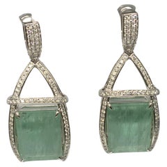 Lesunja Magnifique Earrings in White Gold Green Aquamarine Diamonds