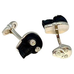 Lesunja Mens Collection Diamond Cufflinks Platinum Onyx Skull