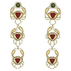 Lesunja Ocean Crabs Statement Ear Studs Yellow Gold Fire Opal Tourmaline