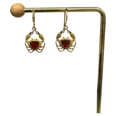 Lesunja Ocean XXY Cancer Ear Hangers Yellow Gold Fire Opal