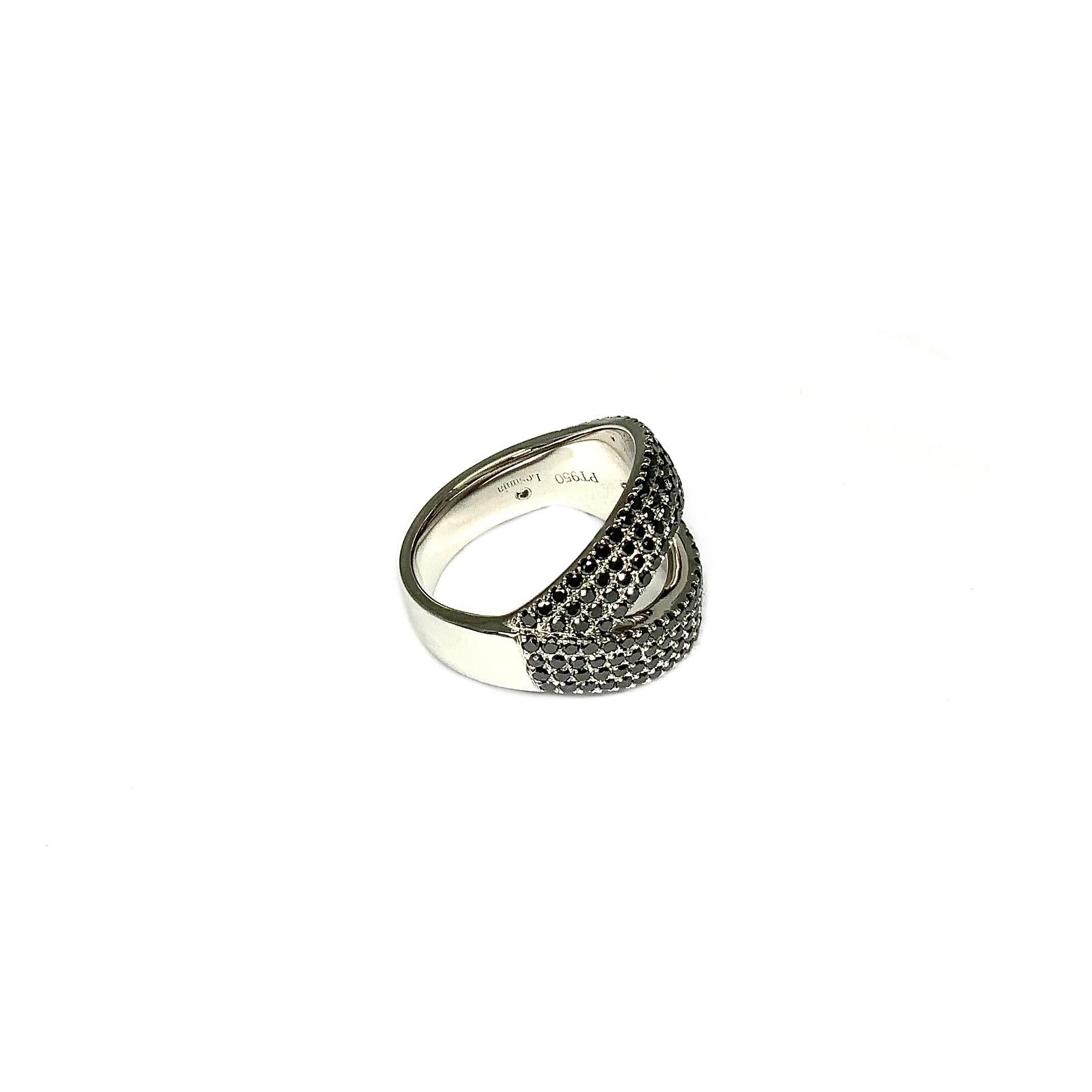 Modern Lesunja Platinum Black Diamond Ring For Sale