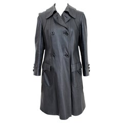Langer schwarzer Vintage-Mantel aus Leder