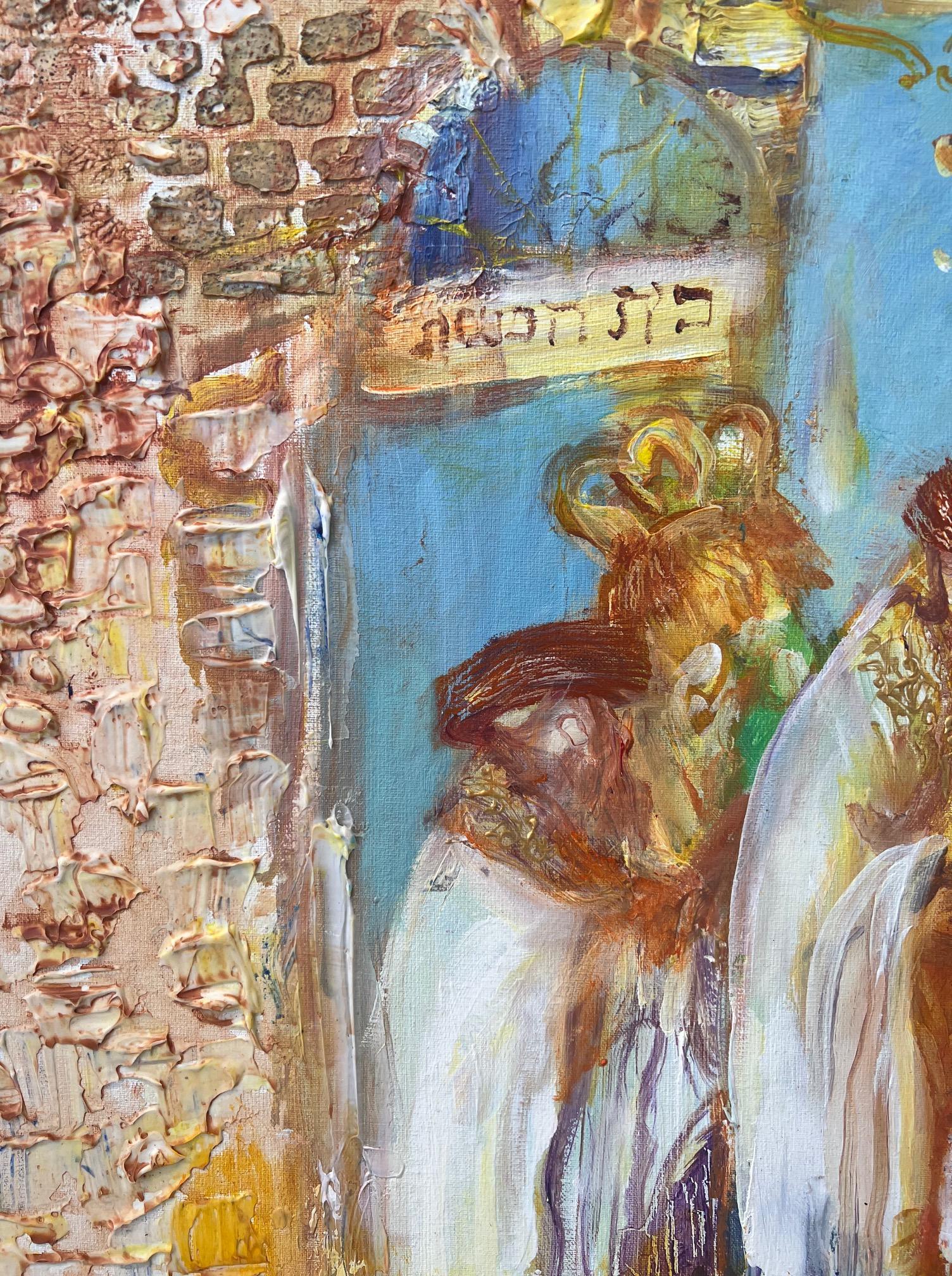 Judaica colorful Dancing with the Torah oil on canvas painting figurative For Sale 3