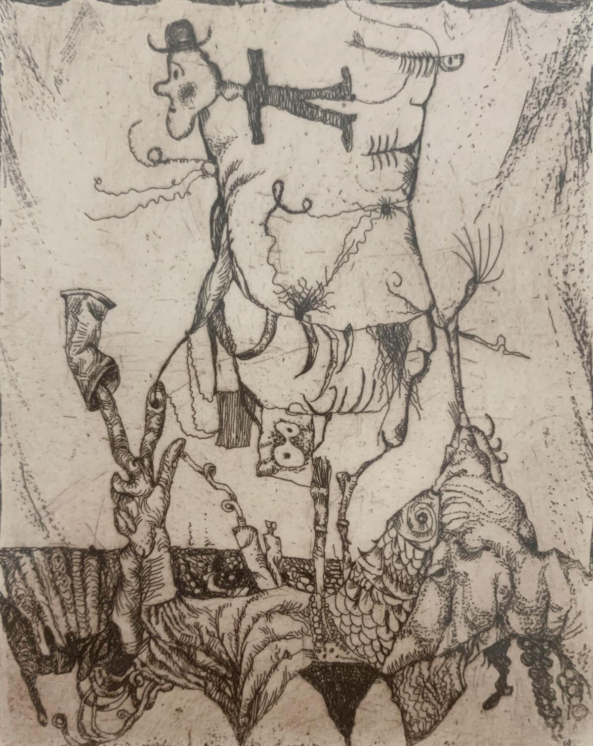 Una costa. Grabado figurativo y abstracto, Monocromático, Artista polaco