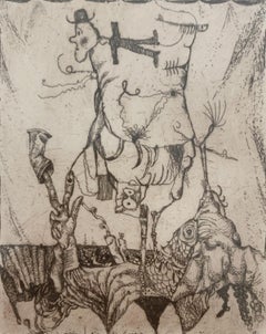 Eine Küste. Figurative und abstrakte Radierung, Monochrom, polnischer Künstler