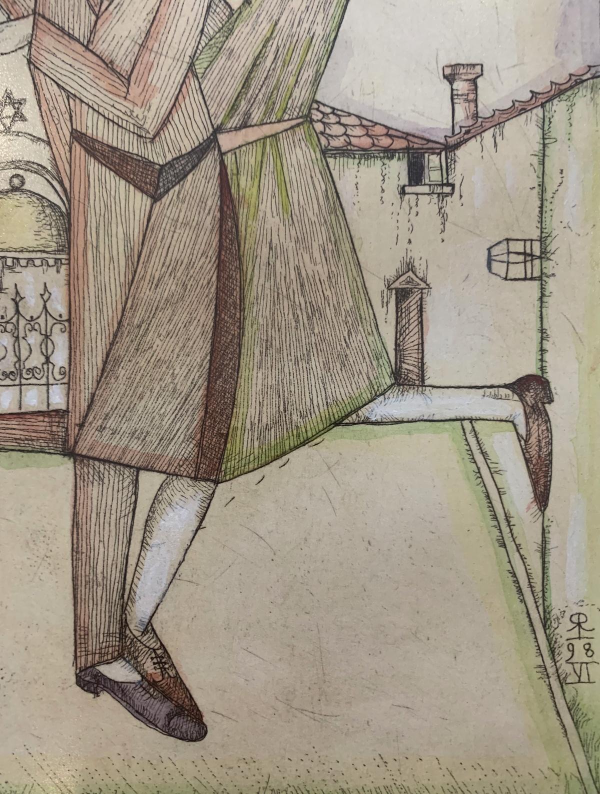 Un ballo. Acquaforte e acquerello figurativo, Judaica, Arte polacca in vendita 1