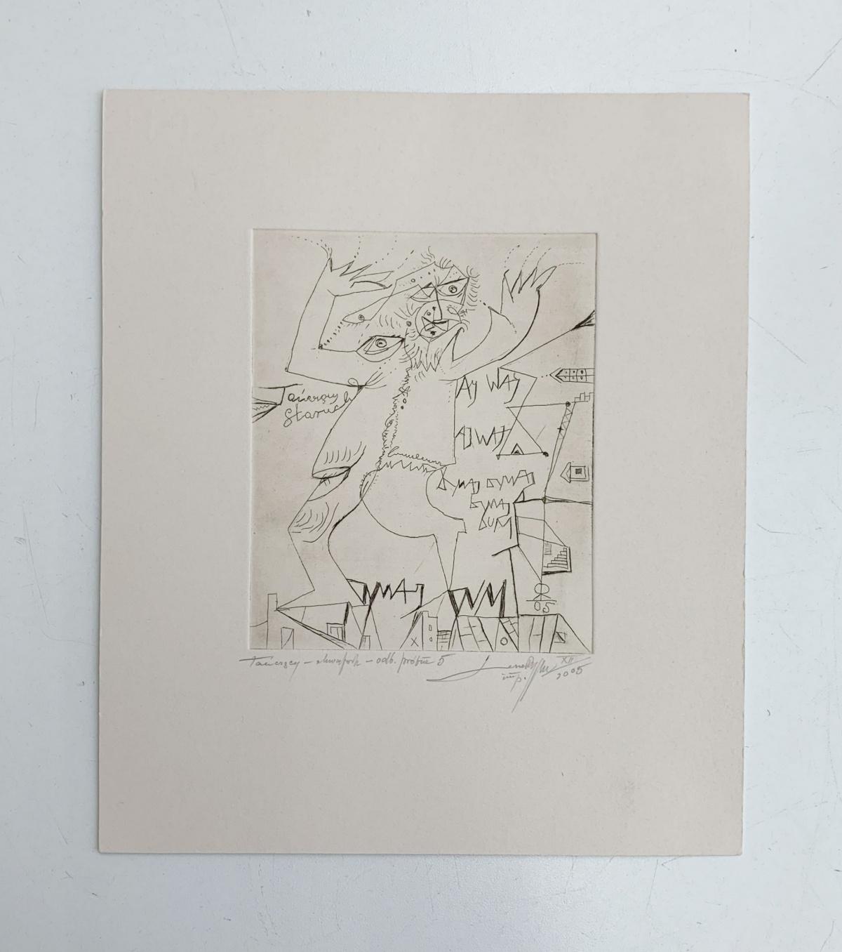 Una bailando - Siglo XXI, Grabado figurativo, Blanco y negro - Print Gris de Leszek Rózga