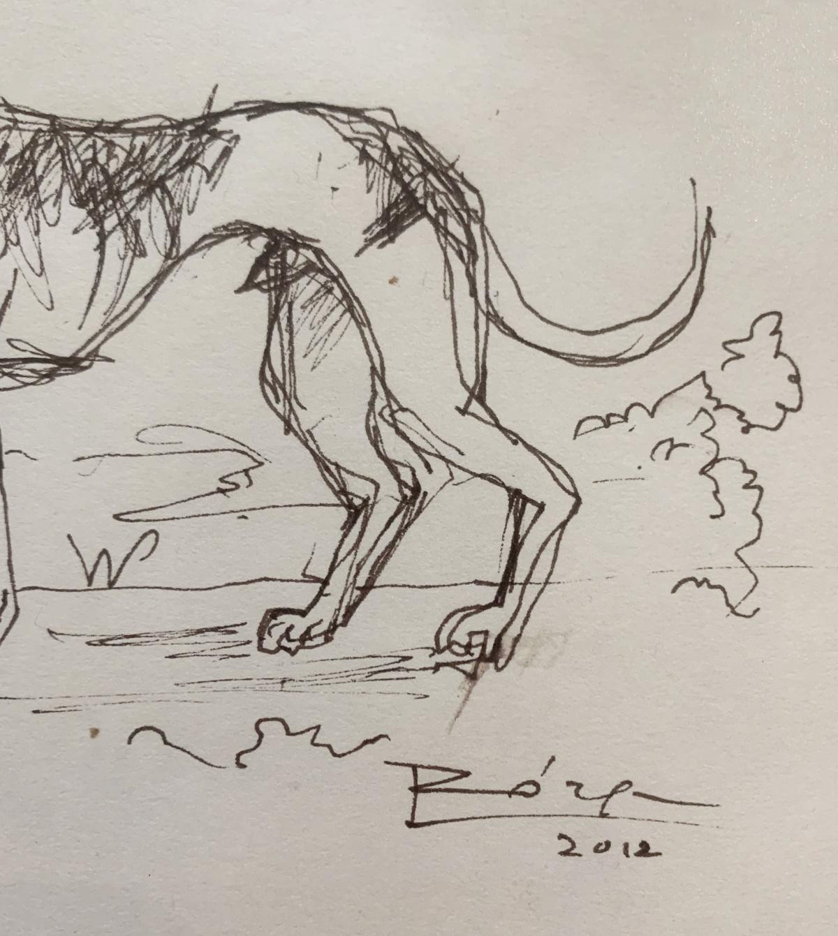 Un perro. Dibujo figurativo, Animal, Minimalista, Blanco y negro, Arte polaco - Print de Leszek Rózga