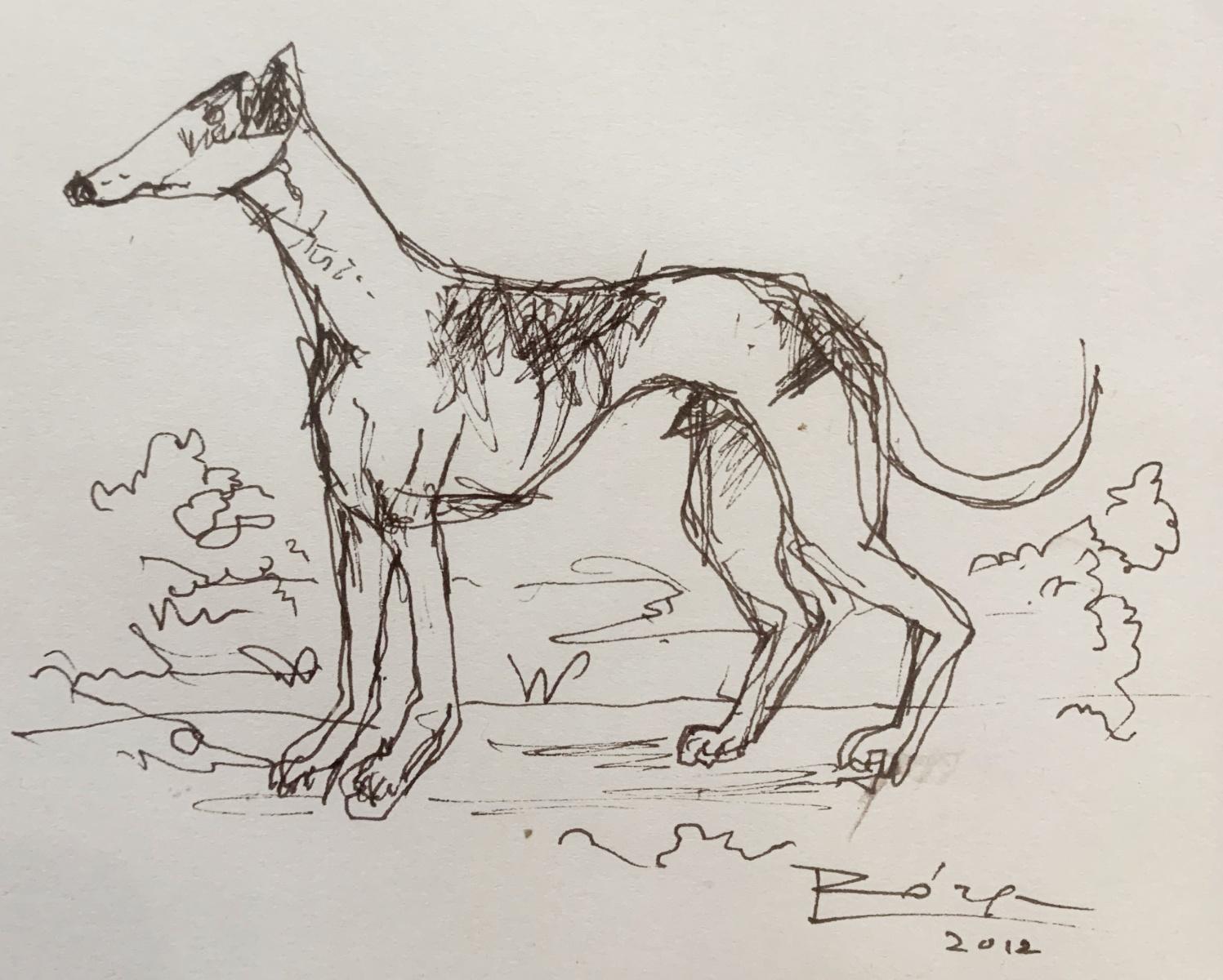 Un perro. Dibujo figurativo, Animal, Minimalista, Blanco y negro, Arte polaco - Figurative Print Negro de Leszek Rózga