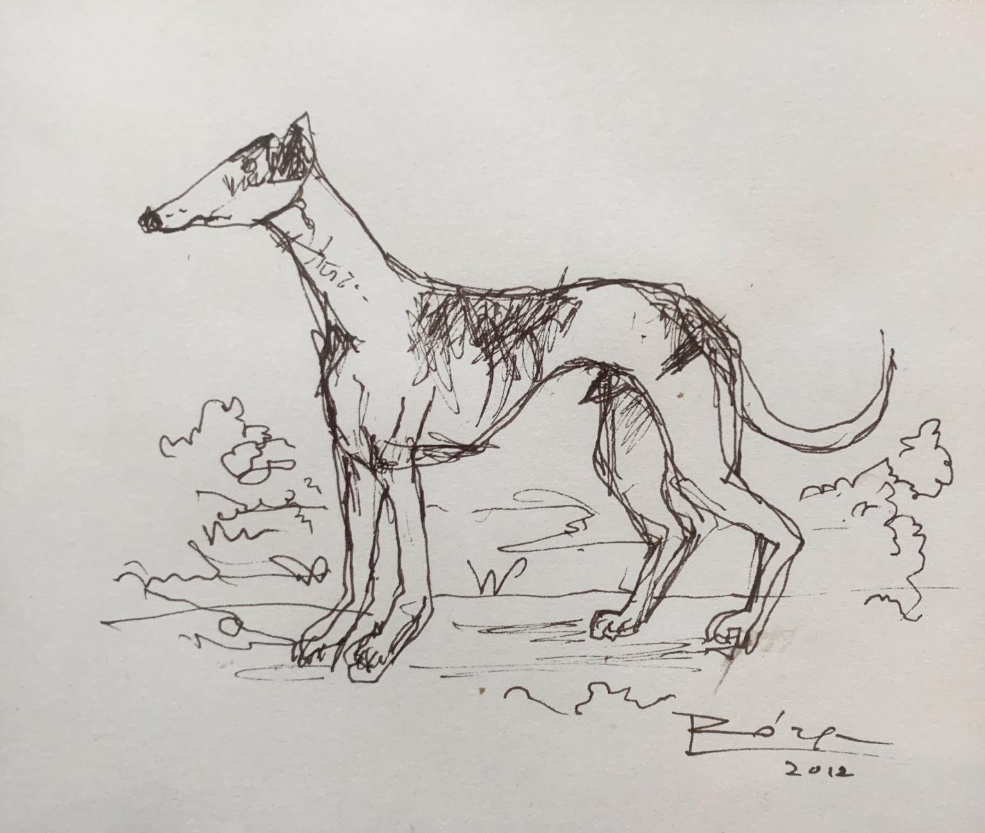 Un perro. Dibujo figurativo, Animal, Minimalista, Blanco y negro, Arte polaco