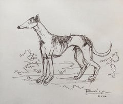 Un perro. Dibujo figurativo, Animal, Minimalista, Blanco y negro, Arte polaco