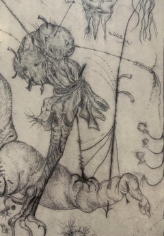 A duet. Surrealistic etching, Monochromatic, Minimalistic, Polish art
