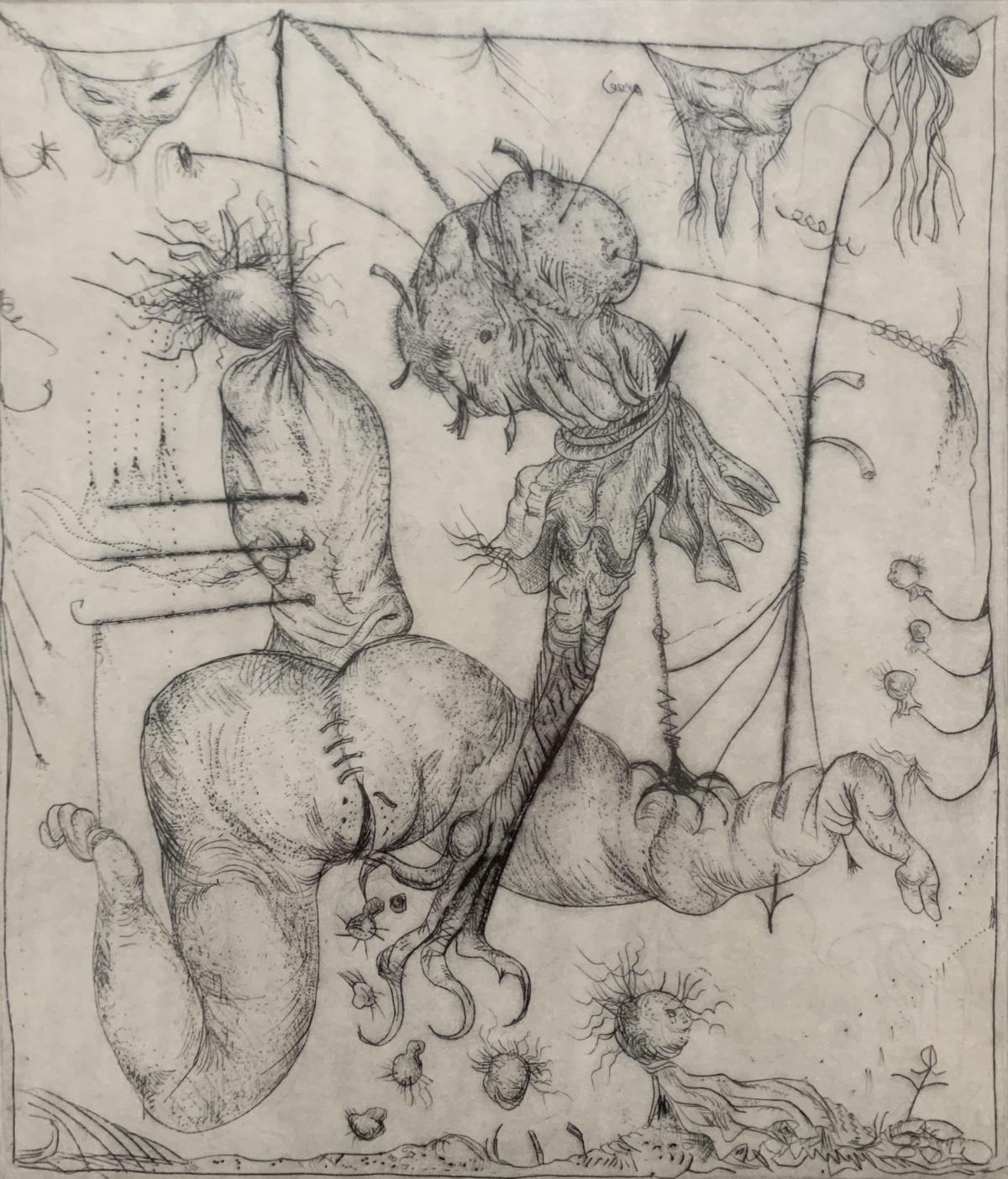 Un dúo. Grabado surrealista, Monocromático, Minimalista, Arte polaco