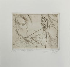 Un hybride Impression figurative à la pointe sèche, monochromatique, surréaliste et minimaliste