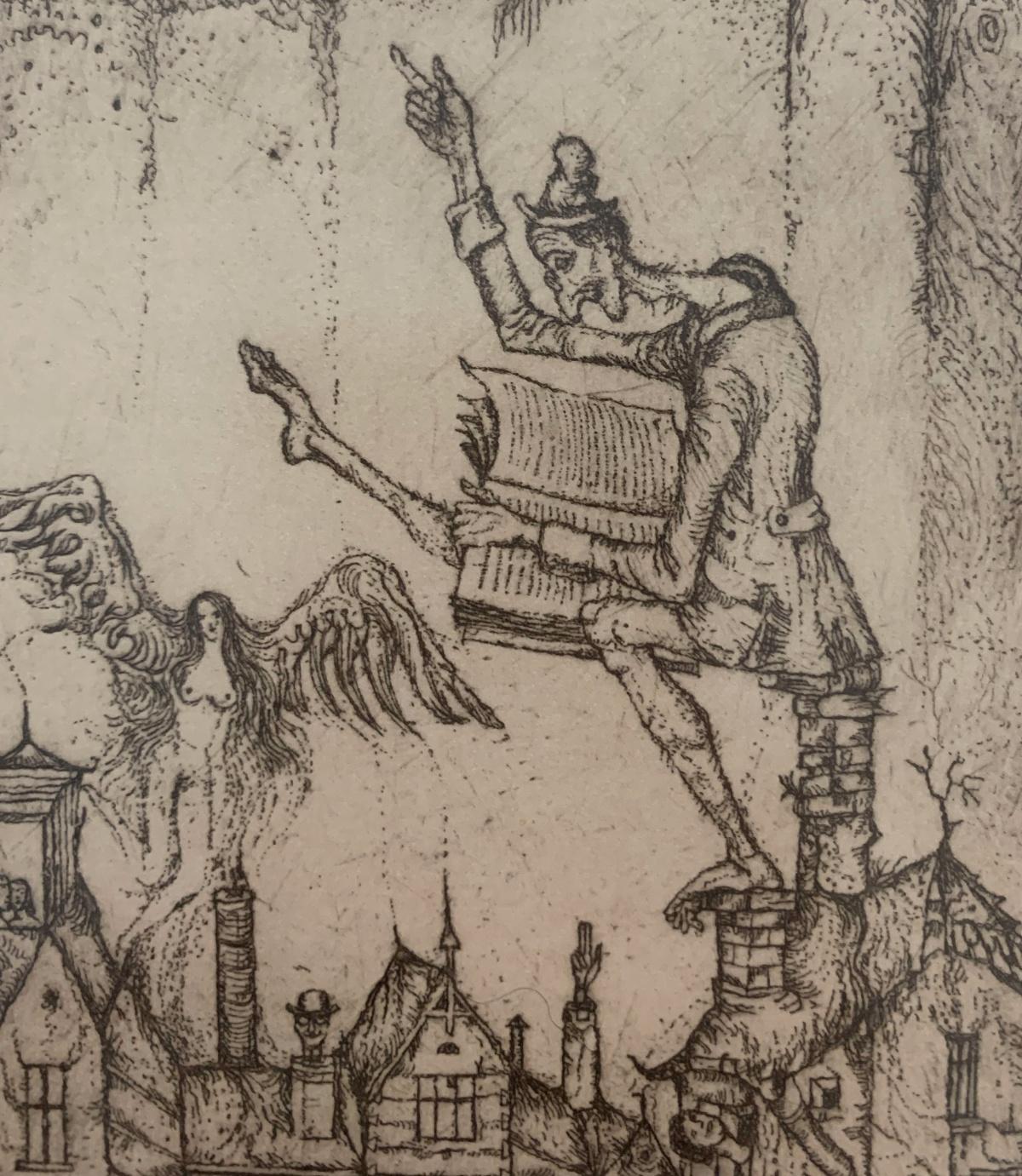 Una de lectura. Grabado figurativo, Monocromático, Minimalista, Arte polaco - Print de Leszek Rózga