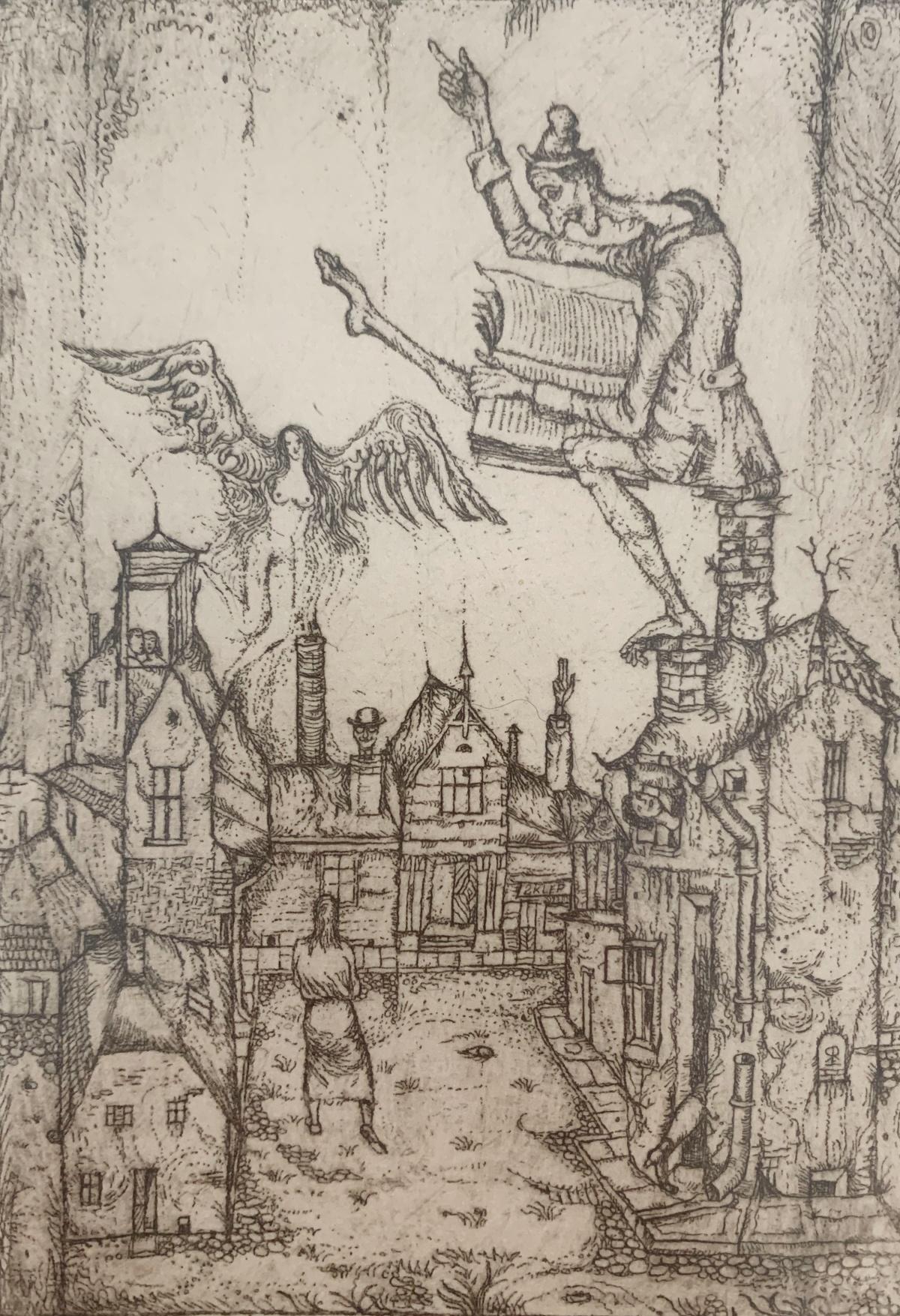 Una lettura. Acquaforte figurativa, Monocromatica, Minimalista, Arte polacca