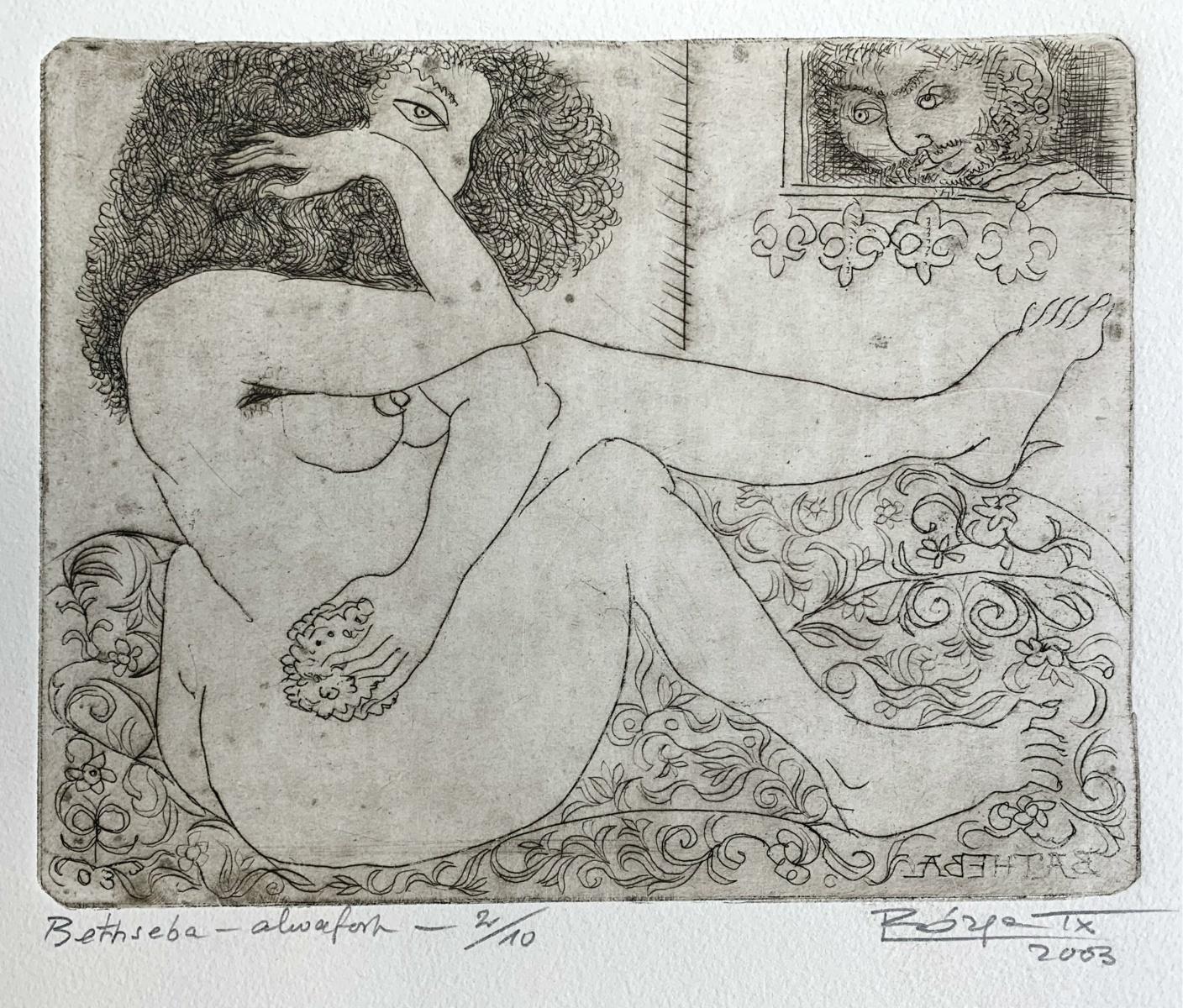 Bethsabe - XXI Century, Figurative etching print, Nude, Black &white (Zeitgenössisch), Print, von Leszek Rózga