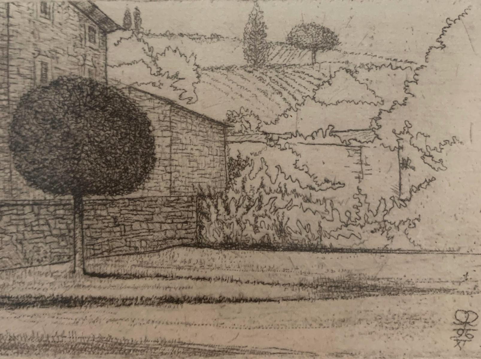 Castello. Acquaforte figurativa, Paesaggio monocromatico, Minimalista, Arte polacca - Print di Leszek Rózga
