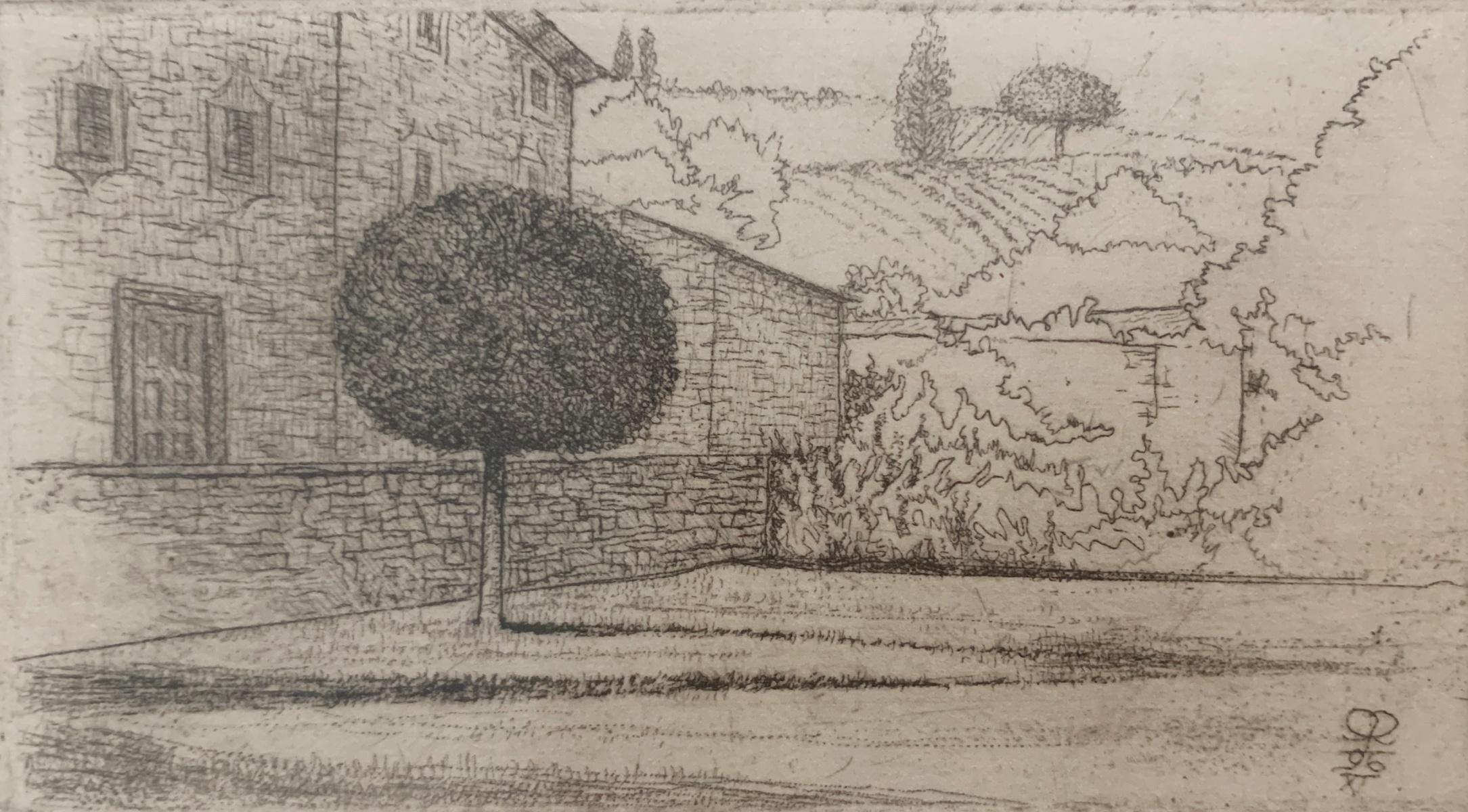 Figurative Print di Leszek Rózga - Castello. Acquaforte figurativa, Paesaggio monocromatico, Minimalista, Arte polacca