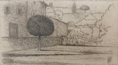 Castello. Figurative etching, Monochromatic landscape, Minimalistic, Polish art