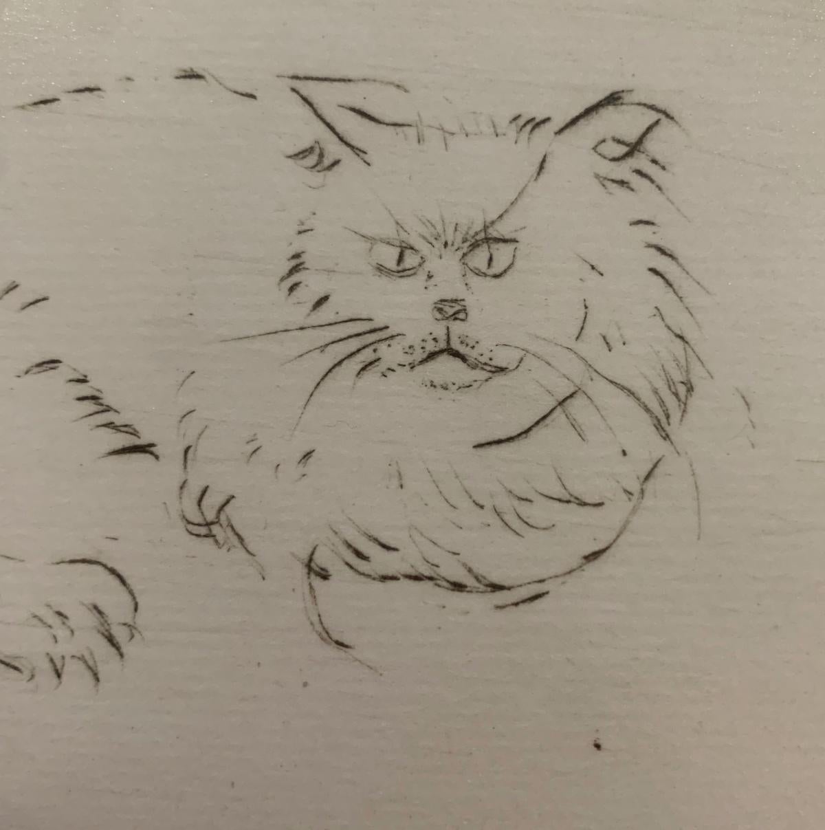 Gatto e cane. Acquaforte figurativa, Animali, Minimalista, Arte polacca - Print di Leszek Rózga