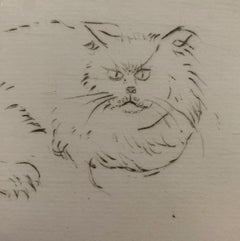 Cat and dog. Figurative etching, Animals, Minimalistic, Polish art
