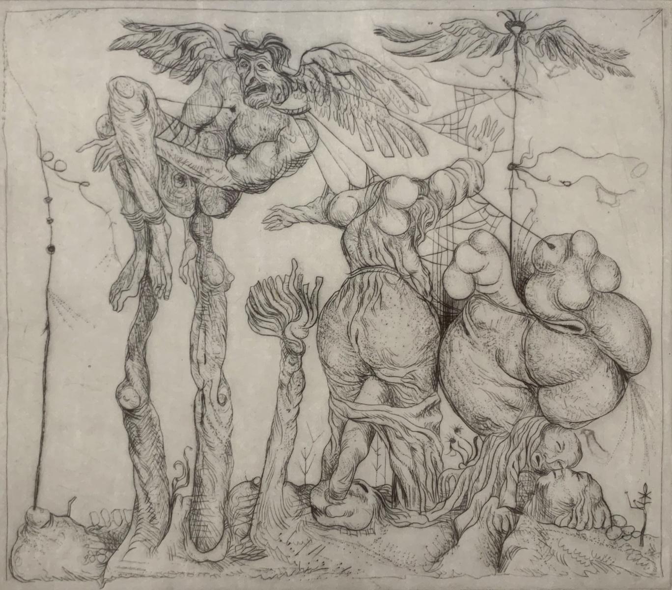 Dédalo. Grabado surrealista, Monocromático, Minimalista, Arte polaco