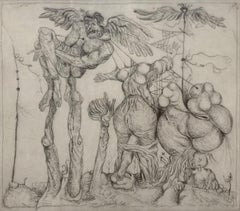 Dédalo. Grabado surrealista, Monocromático, Minimalista, Arte polaco