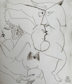 Dalliance - Siglo XXI, Grabado en punta seca figurativo y abstracto, Blanco y negro