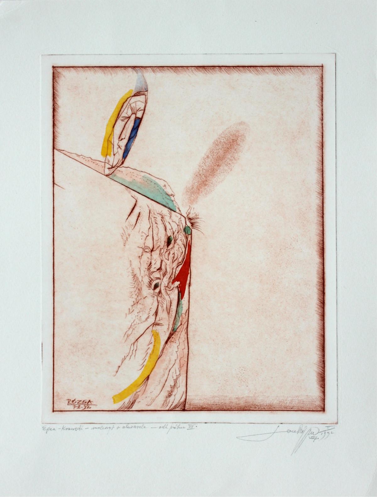 Egea, ein Rand - XX Jahrhundert, Abstrakter Radierungsdruck, farbenfroh – Print von Leszek Rózga