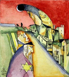 Exodus - XX Century Figurative, Abstract Etching Print with Watercolor, Colorful