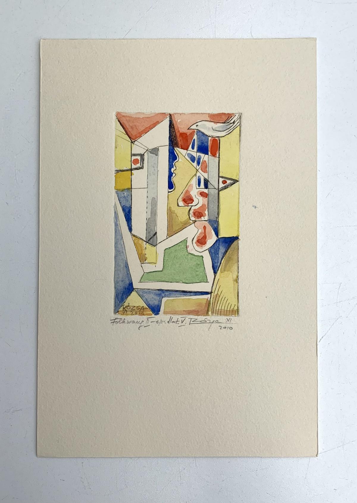 Folkwang -  Abstract drypoint & watercolor, Colorful, Surrealist, Vibrant - Contemporary Print by Leszek Rózga