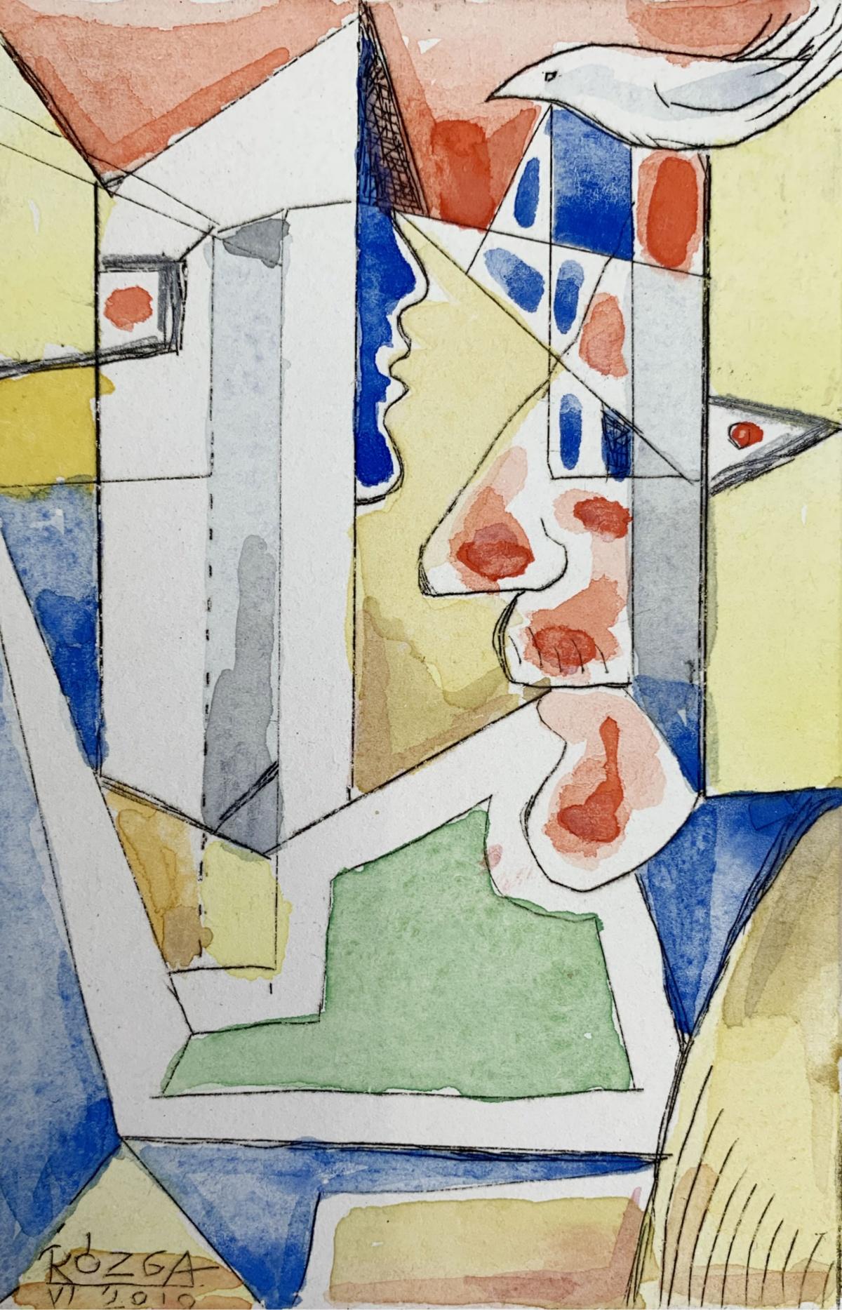 Folkwang -  Abstracto punta seca y acuarela, Colorido, Surrealista, Vibrante