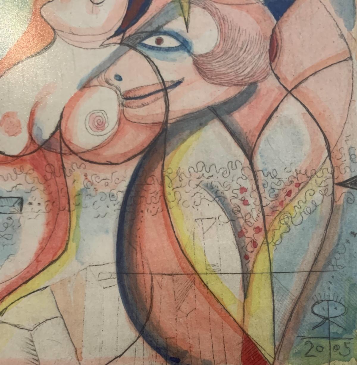Chicas. Grabado figurativo de edición limitada, Surrealista, Desnudo, Arte polaco - Print de Leszek Rózga
