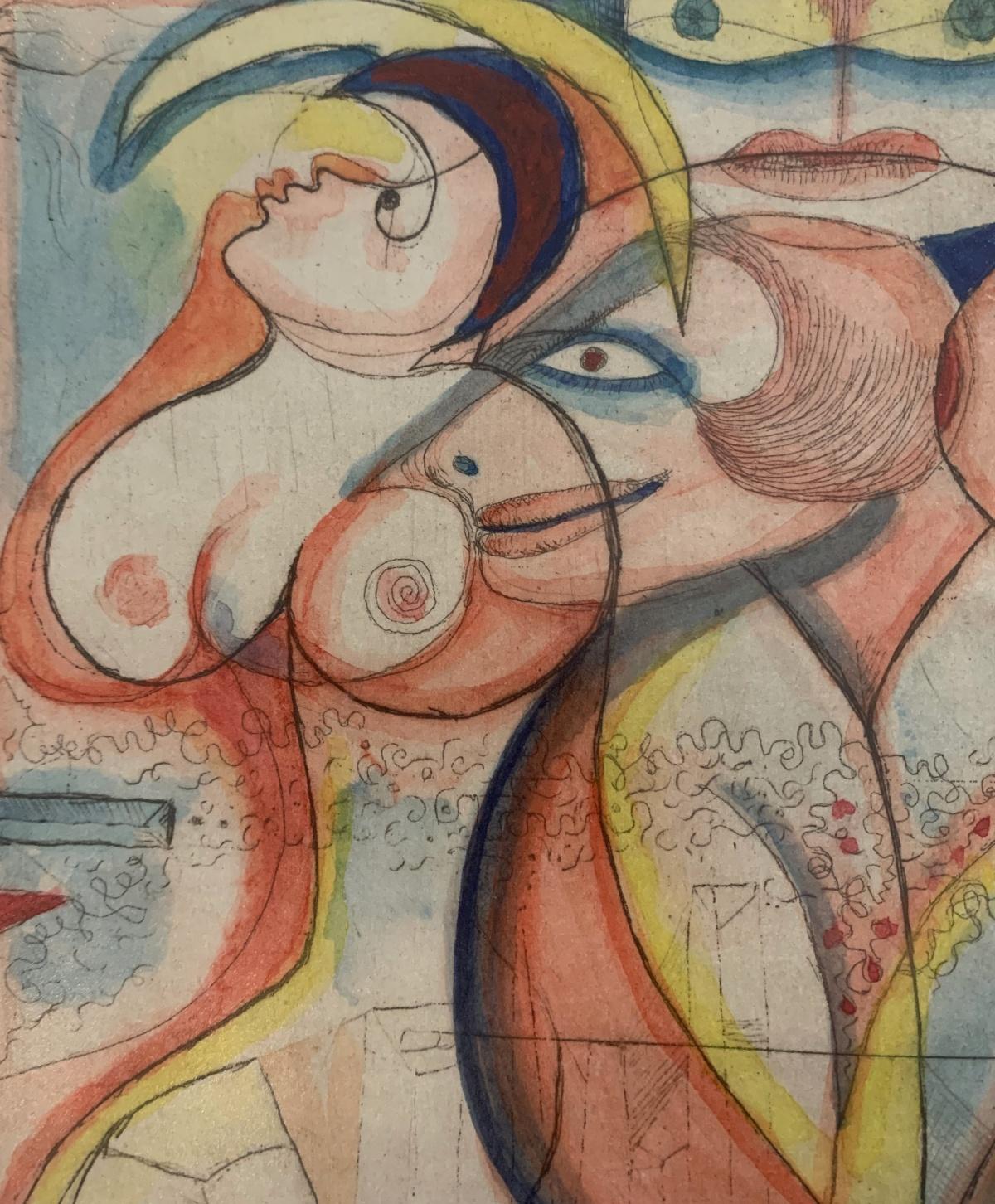 Chicas. Grabado figurativo de edición limitada, Surrealista, Desnudo, Arte polaco - Print Contemporáneo de Leszek Rózga
