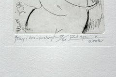 Kopfe und ein Torso  Figurativer Kaltnadeldruck, surrealistisch, Schwarz-Weiß