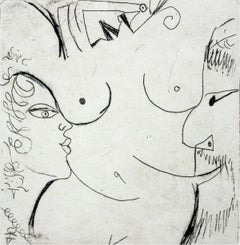 Heads and a torso -  Figurative drypoint print, Surrealist, Black & white
