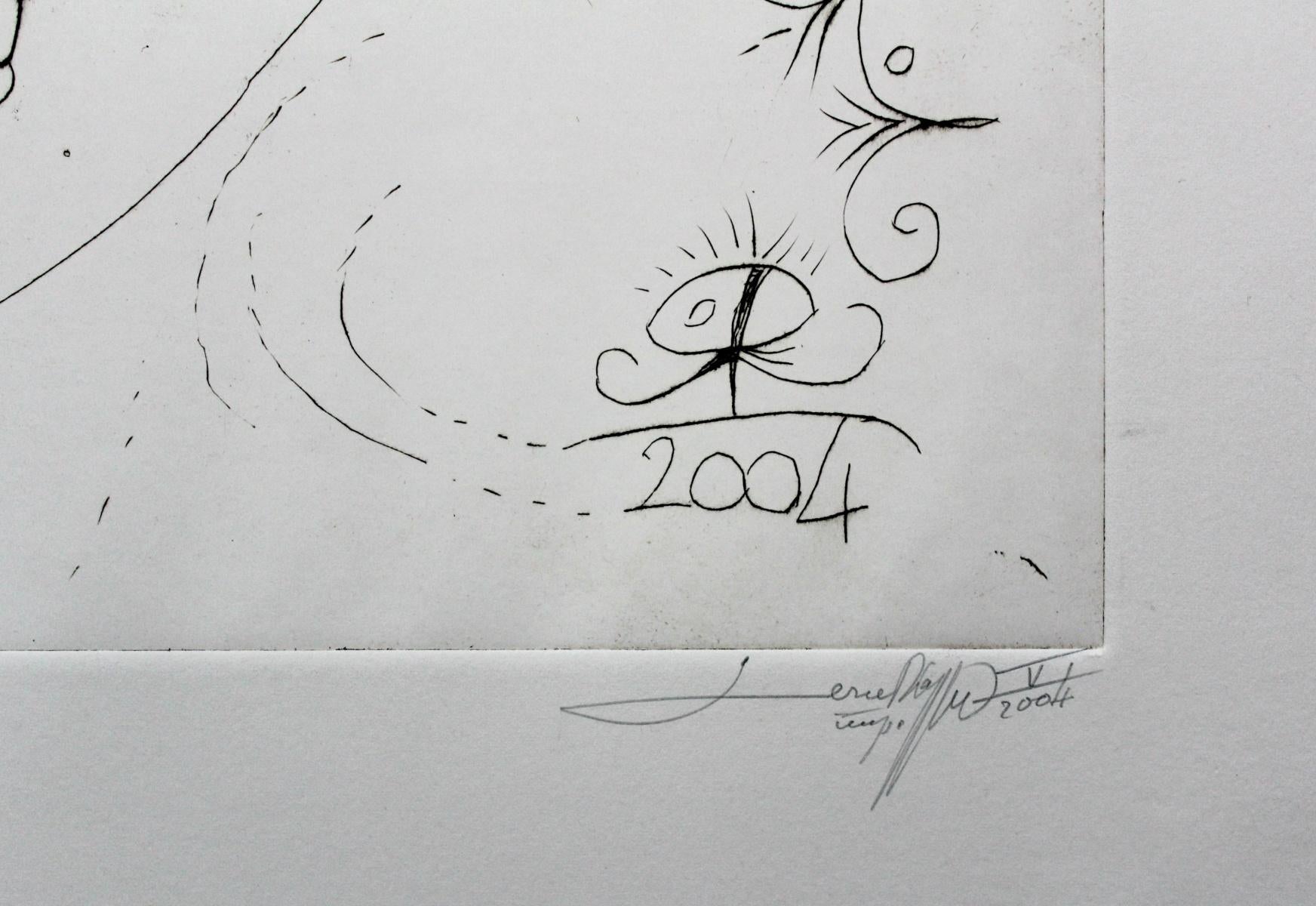 Idolo -  Stampa figurativa a puntasecca, Surrealismo, Bianco e nero, Minimalismo - Print Contemporaneo di Leszek Rózga