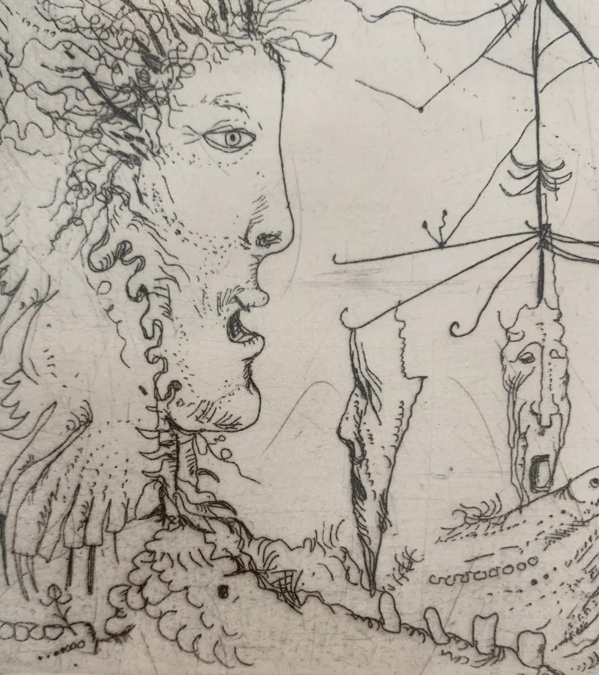 Tiovivo. Grabado surrealista, Monocromático, Minimalista, Arte polaco - Print de Leszek Rózga