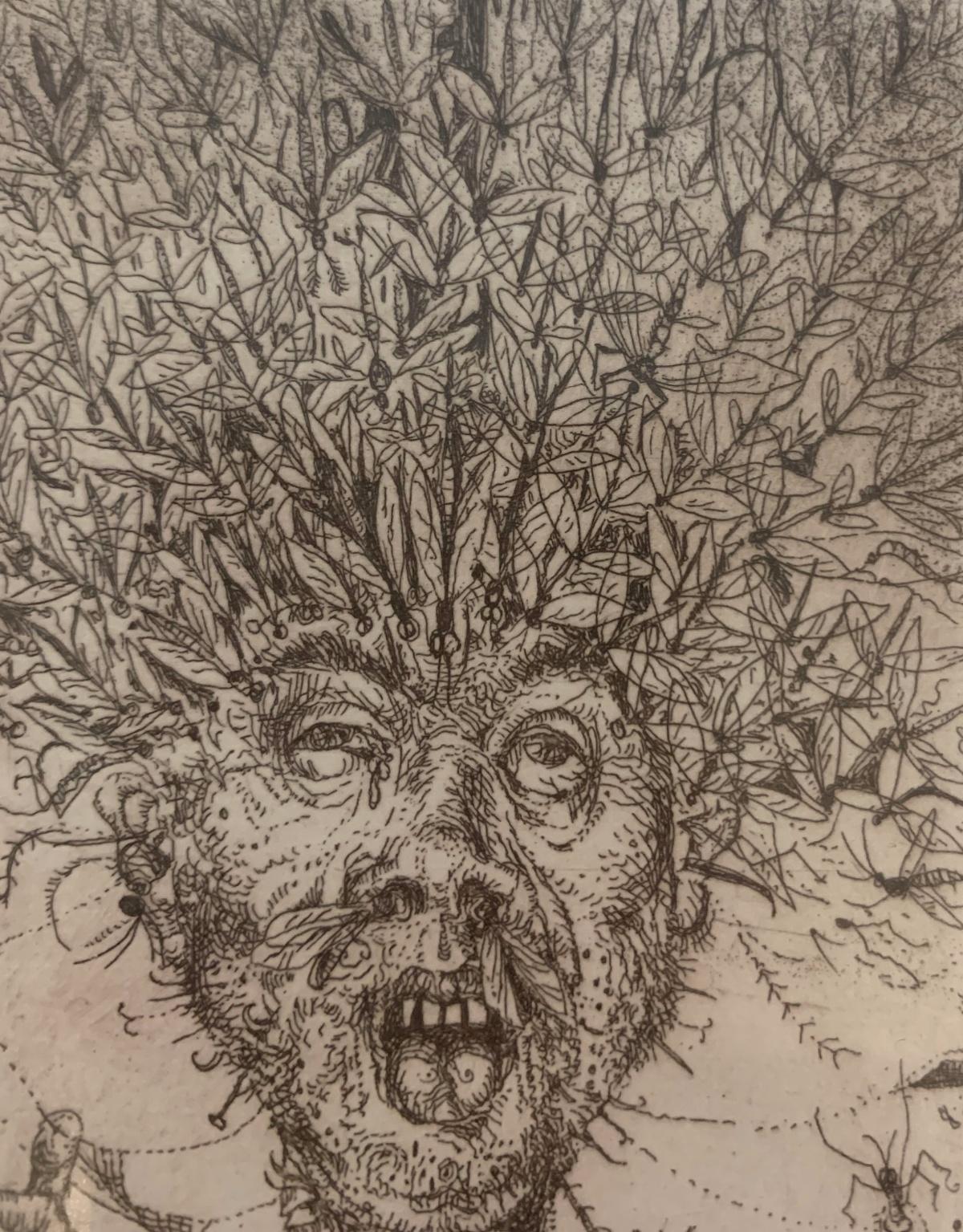 Mosquitos. Figurative etching print, Surrealism, Black &white, Polish artist - Print by Leszek Rózga