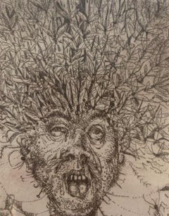 Mosquitos. Figurative etching print, Surrealism, Black &white, Polish artist