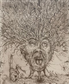 Mosquitos. Figurative etching print, Surrealism, Black &white, Polish artist