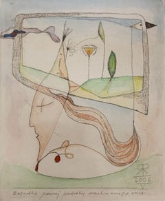 Mysterie einer Reise. Figurative und abstrakte Radierung, farbenfrohe, polnische Künstlerin