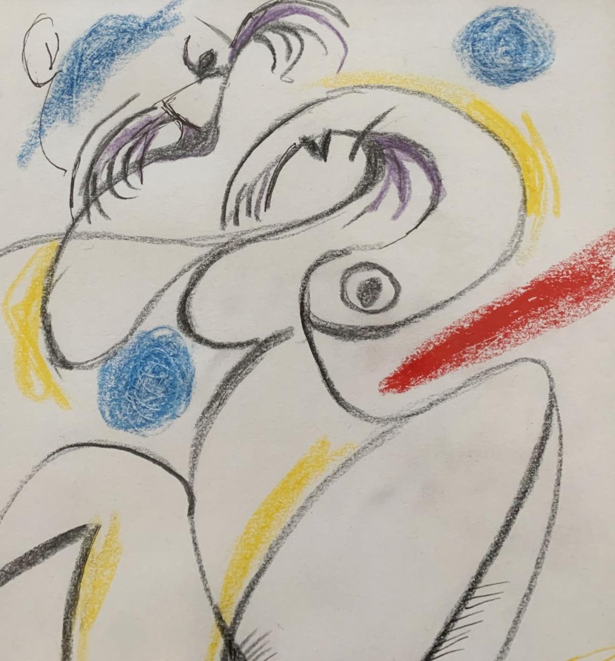 Figurative crayon drawing by Polish artist Leszek Rozga. Artwork depicts colorful nude in minimalistic, surrealistic style. This piece is signed by the artist. 

LESZEK RÓZGA (1924-2015)
He studied painting at Maria Skarbek-Kruszewska private