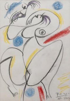Nude. Figurative surrealistic drawing, Animal, Minimalistic, Polish art