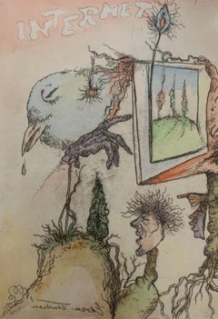 Schermo delle illusioni. Acquaforte figurativa, Colorata, Satira, Arte polacca