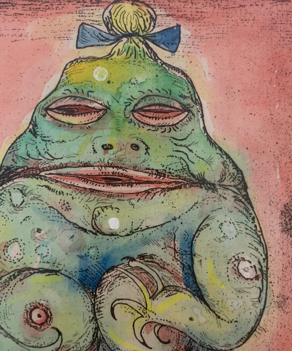 El juicio: un juez. Grabado figurativo, Colorido, Sátira, Arte polaco - Print de Leszek Rózga