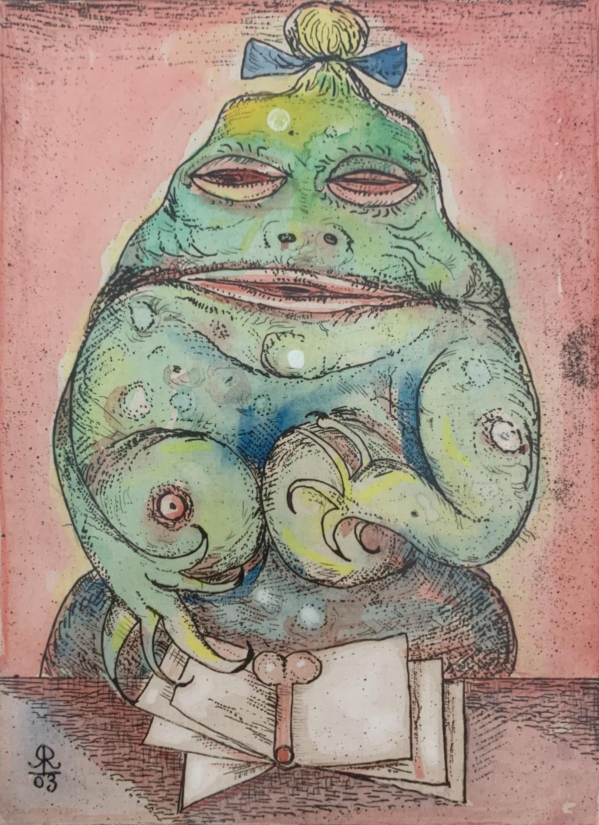 Il processo - un giudice. Acquaforte figurativa, Colorata, Satira, Arte polacca