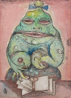 Il processo - un giudice. Acquaforte figurativa, Colorata, Satira, Arte polacca