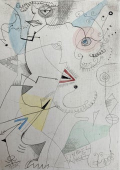 Tingel-tangel --  Gravure et aquarelle abstraite, colorée, surréaliste